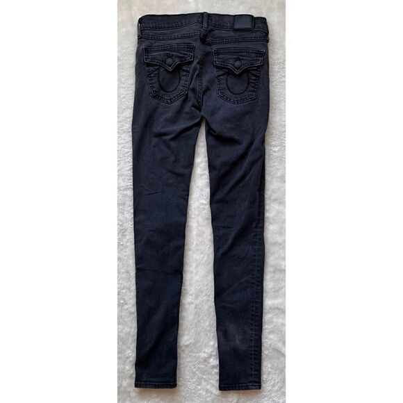 True Religion Halle Mid-Rise Super Skinny Faded Black Jeans with Flaps, Size 25 - Picture 12 of 16